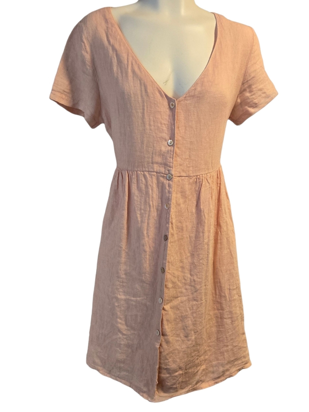 Jillian Harris x‎ PRIV Linen Dress Peach Button Front Short Sleeve Size XS